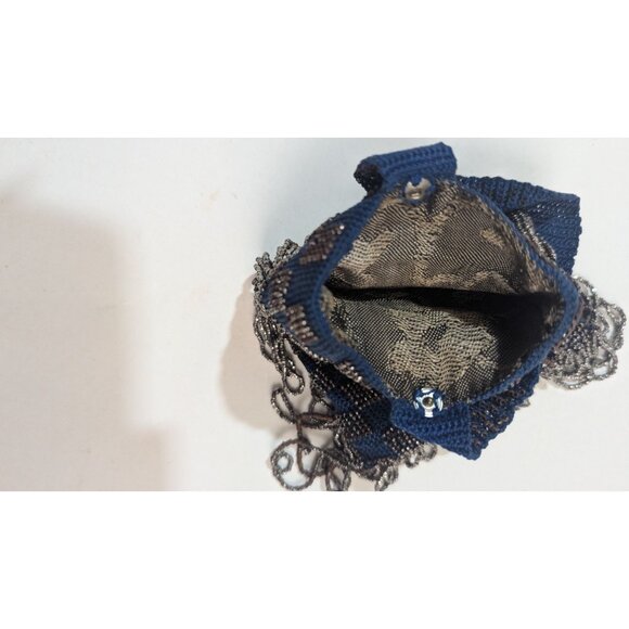 Beaded  Woven Drawstring Pouch Lot 2 Unique Bags Fringed & Patterned Small Vinta - Picture 4 of 10